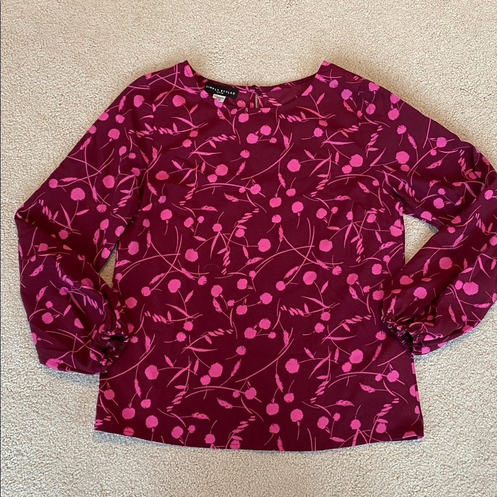 SIMPLY Styled Burgundy And Light Pink floral print Long Sleeve Top Size MP